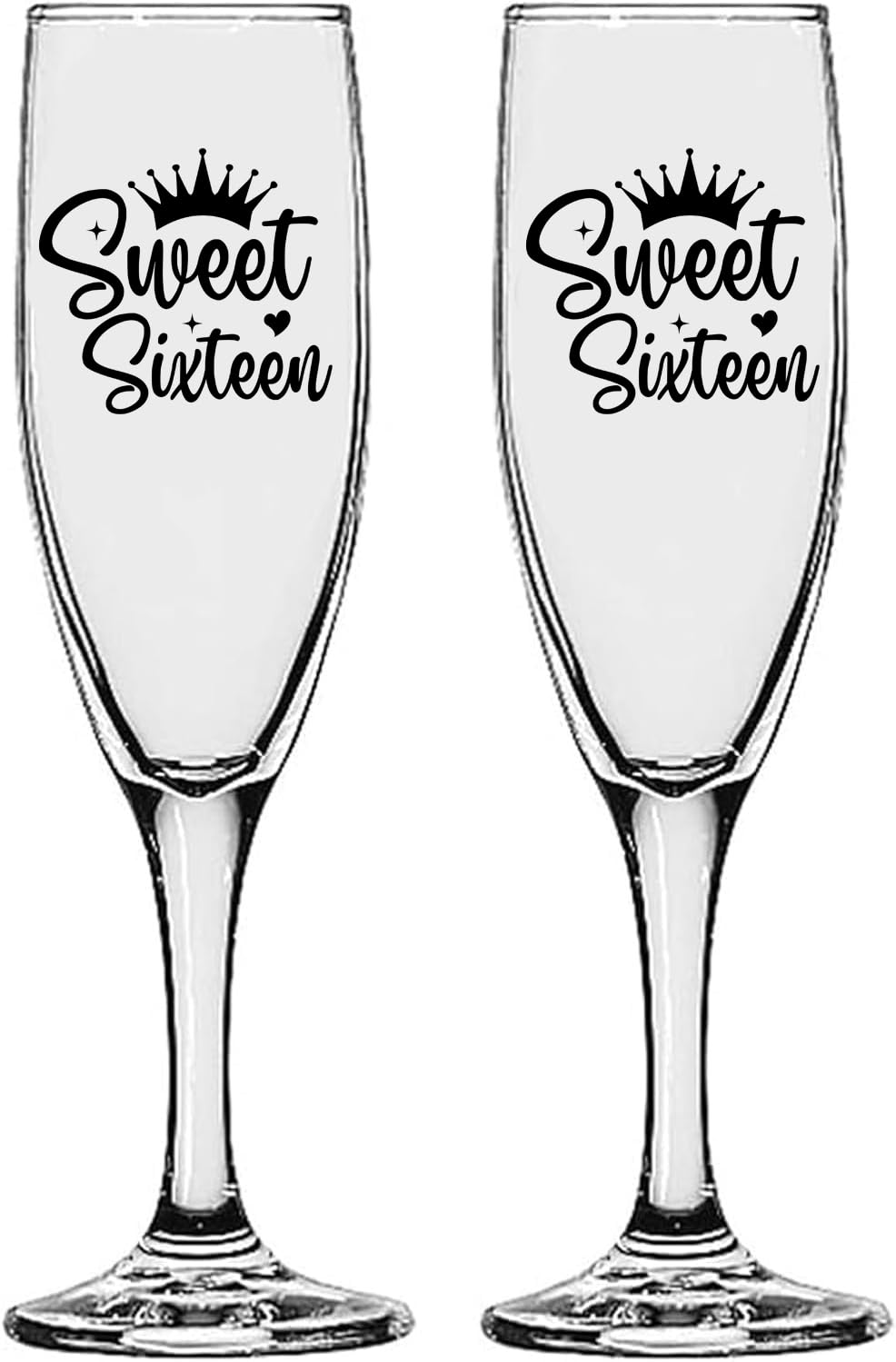 GIFTS INFINITY UV Printed Sweet Sixteen Champagne Flutes Set of 2 Toasting Glasses