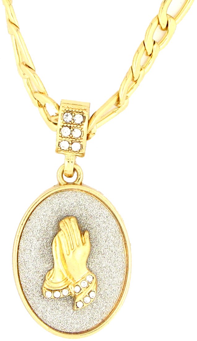 GIFTS INFINITY Hot New Oval Praying Hands Gold Tone Pave Stones Pendant Necklace with 24" Chain, Religious Gift Jewelry