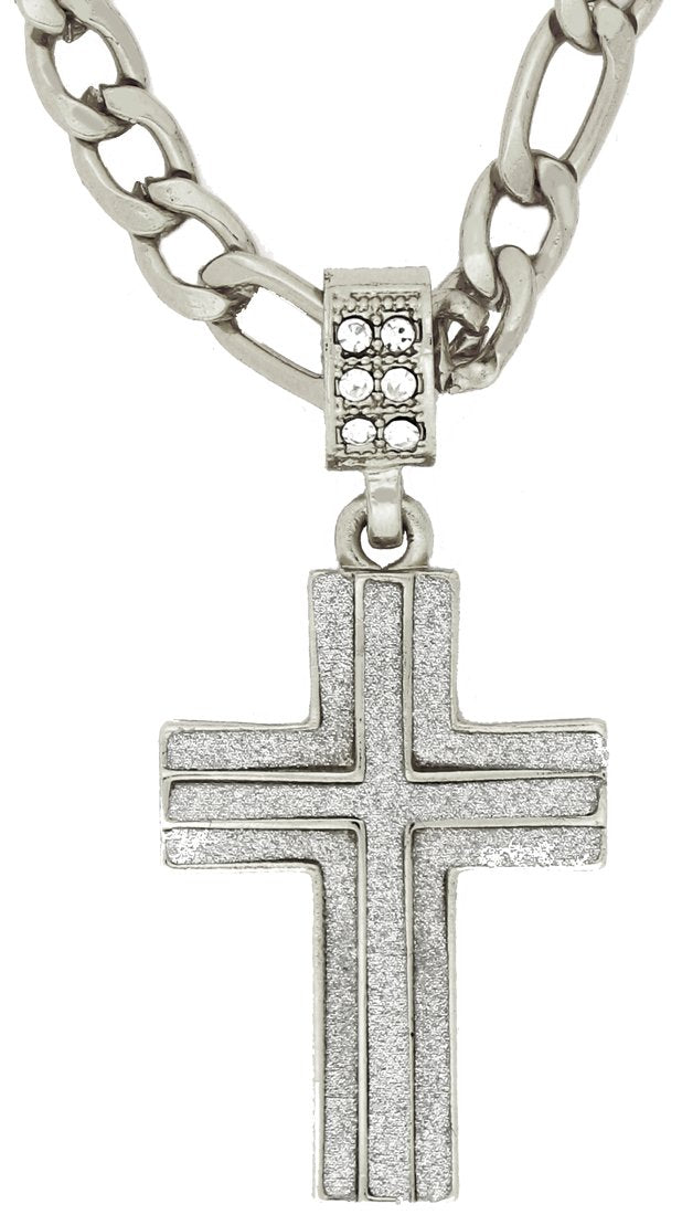 GIFTS INFINITY Hip Hop The Double Inner Cross Silver Tone Pave Stones Pendant with 24" Chain.