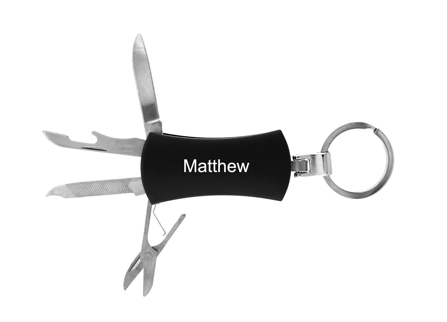 Gifts Infinity® Personalized 5 in 1 Multi-Function Pocket Knife Keychain - Free Laser Engraving (MT-2, Black)