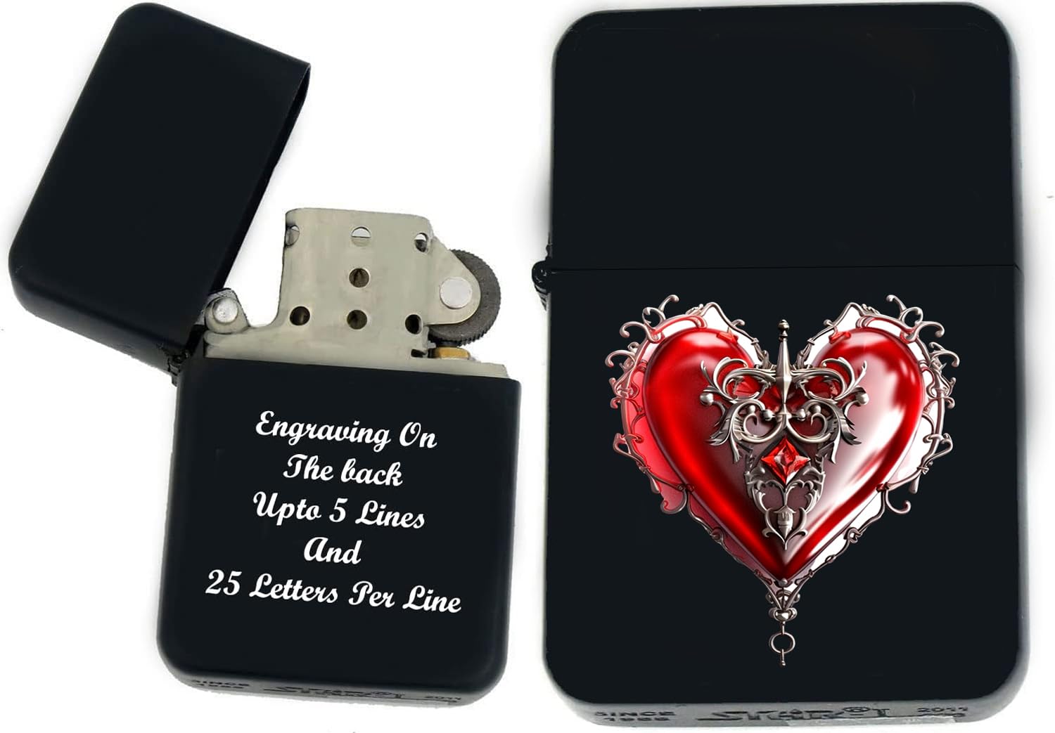 RED Hearts Love UV Printed Windproof Oil Lighter - Personalized Custom Internal Engraving (Heart-13) - Christmas, Halloween & Valentines Day Gift
