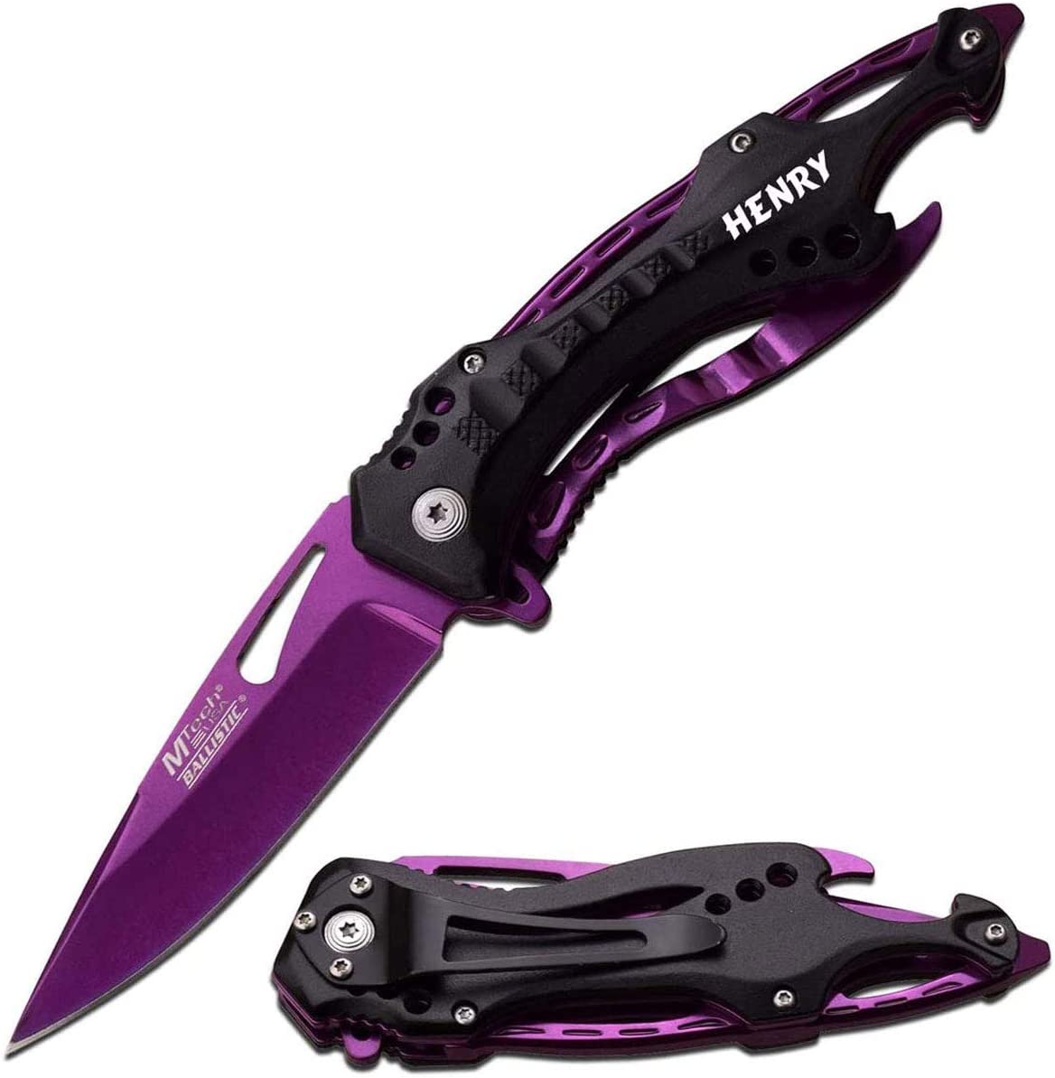 GIFTS INFINITY - 4.5" Closed Blue Steel Personalized Laser Engraved Pocket Knife - Purple