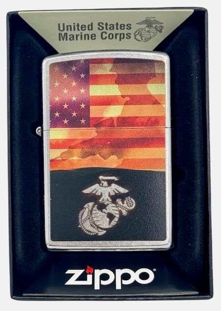 Custom Personalized Zippo U.S. Marine Corps Classic Windproof lighters - Free Engraving - Christmas, Halloween & Valentines Day Gift (Brush OG)