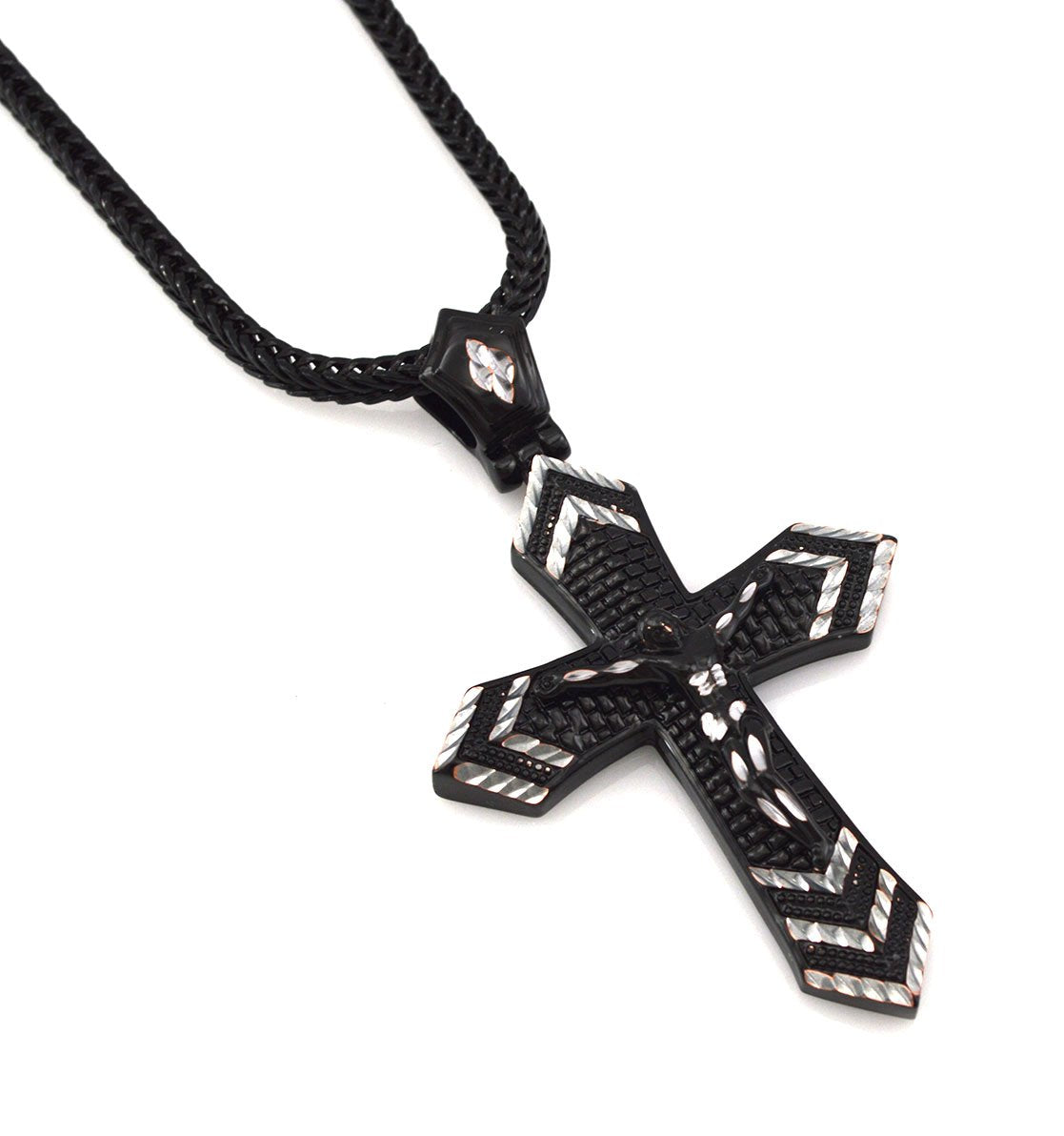 Hip Hop Bling Fashion Cut Hematite Black Tone Trinity Crucifix Cross Pendant free 36" Chain