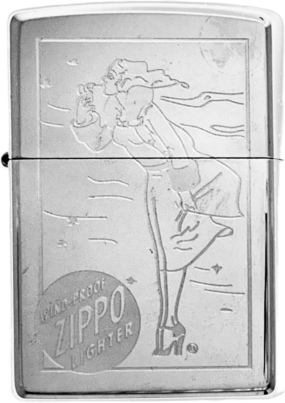 Personalized Zippo High Polsih Chrome Windy Girl Lighter Classic - Engraving (Silver)