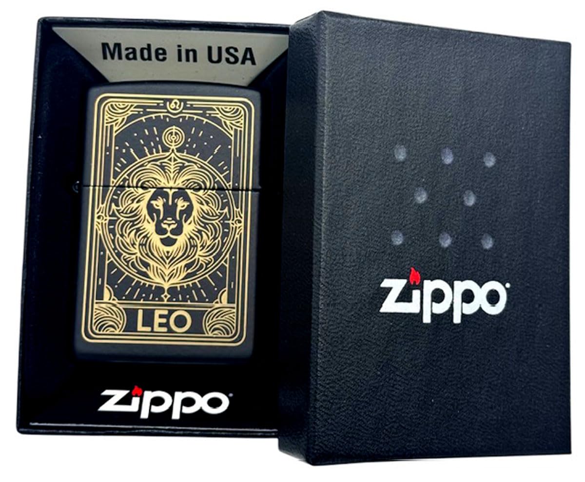 Zippo Lighter - Personalized Custom Message Engraved on Backside Fireworks and Flag Gold (Leo)