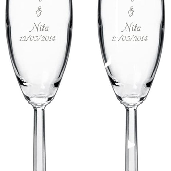 GIFTS INFINITY Champagne flutes glass Set of 2, Hand Blown Personalized  Wedding Flutes Toasting Glasses (Reg Sweet 16)