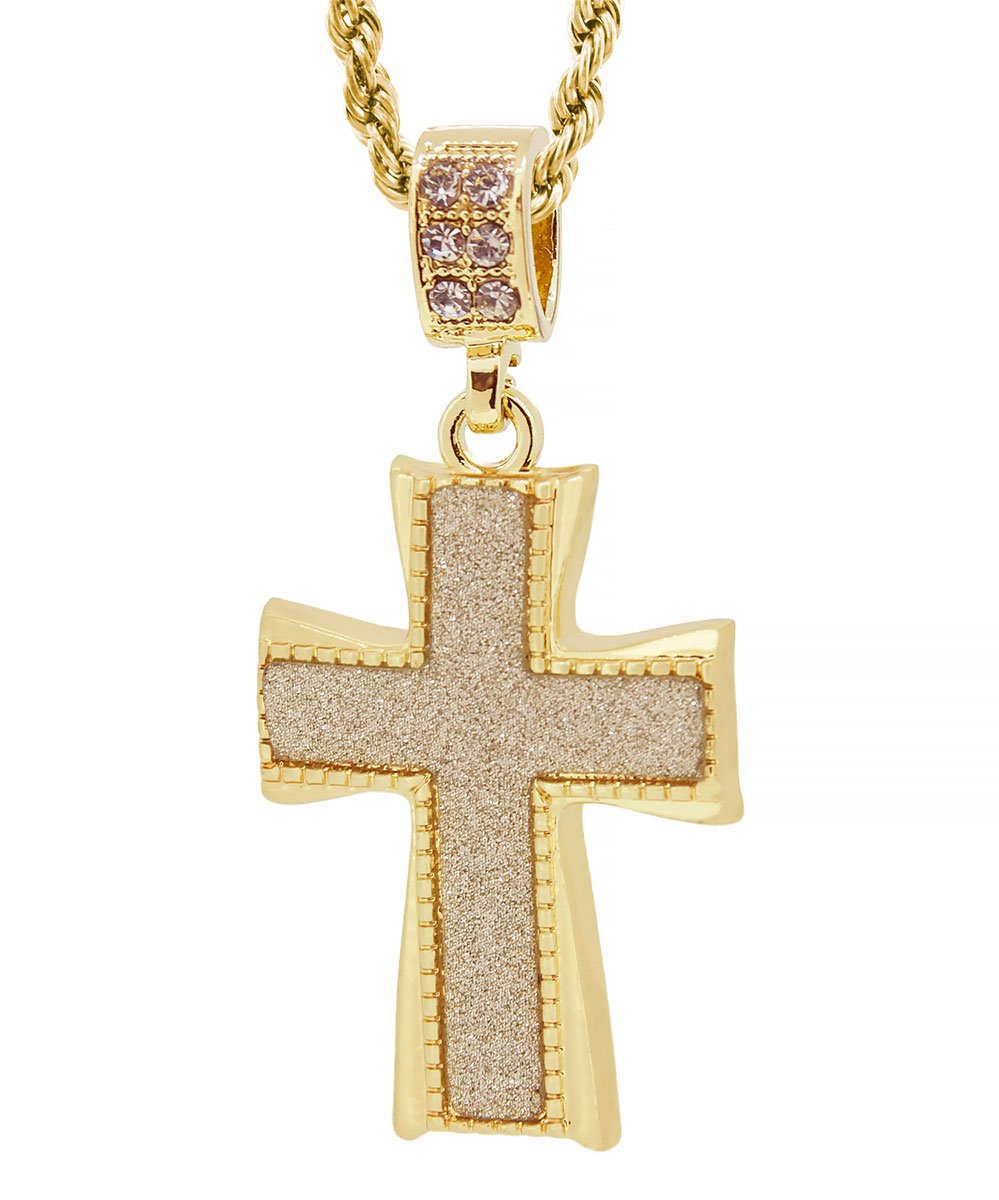 GIFTS INFINITY Gold Tone The Double Inlay Pave Cross Pendant with Free 24" Rope Chain #2001