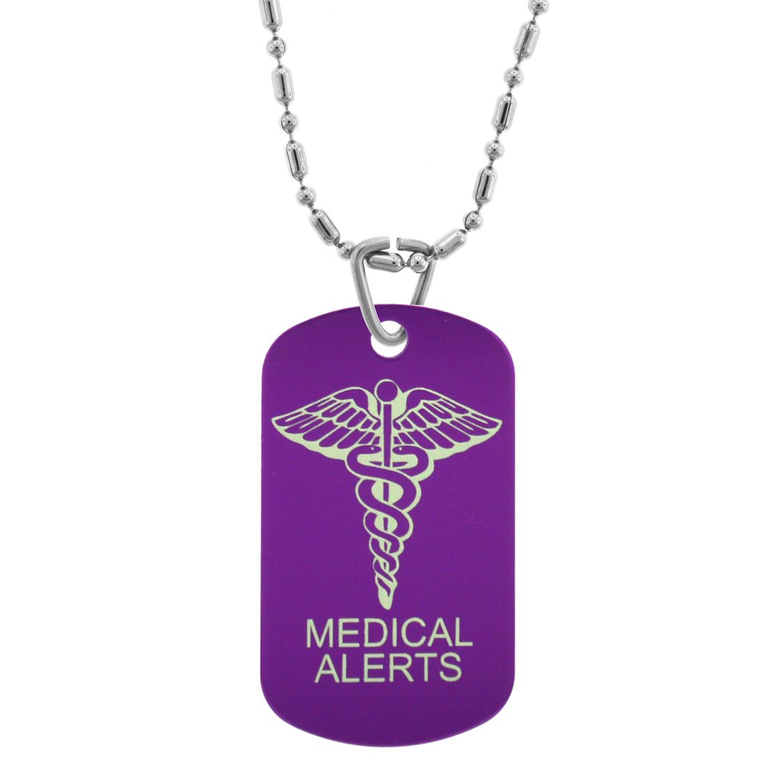 Gifts Infinity® Custom Engraved Personalized Medical Alert ID Dog Tag, Pendants, Necklace (Purple)