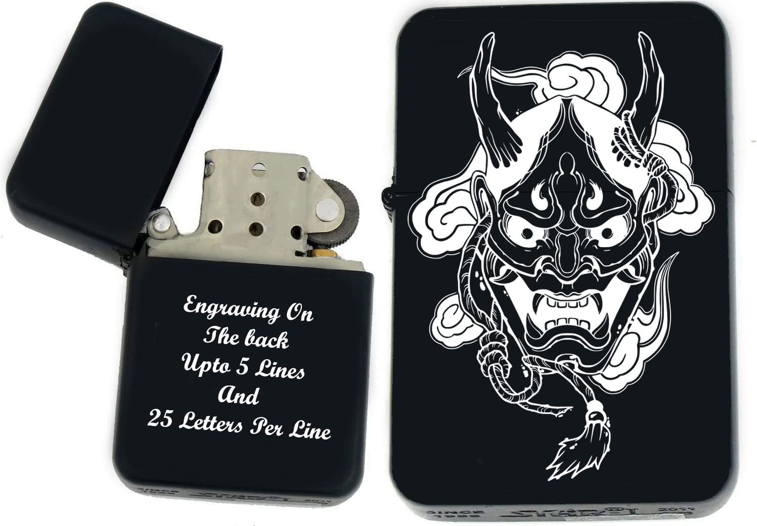 GIFTS INFINITY-Personalized Japanese Mask Oni Demon Kabuki Lighters–Black Matt(S-7)