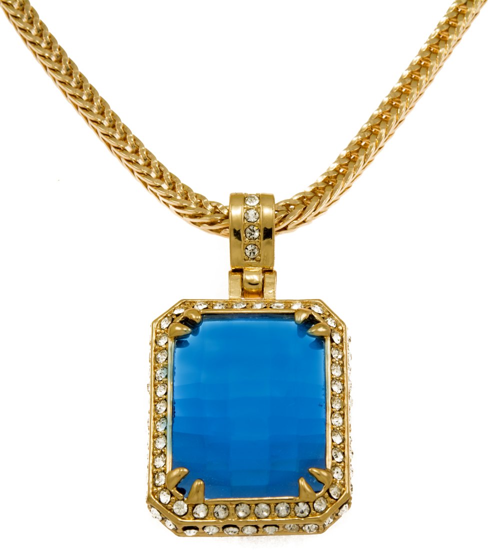 GIFTS INFINITY Gold Tone Synthetic Cz Stone Men Rick Ross Hip-Hop Pendant Charm with Free 36" Chain (Blue), Stylish Celebrity-Inspired Jewelry