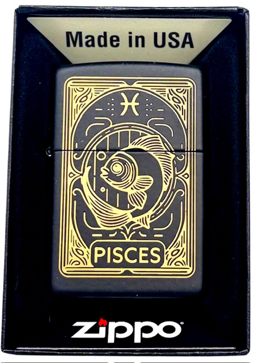 Zippo Lighter - Personalized Custom Message Engraved on Backside Zodiac, Horoscope Signs (Pisces)