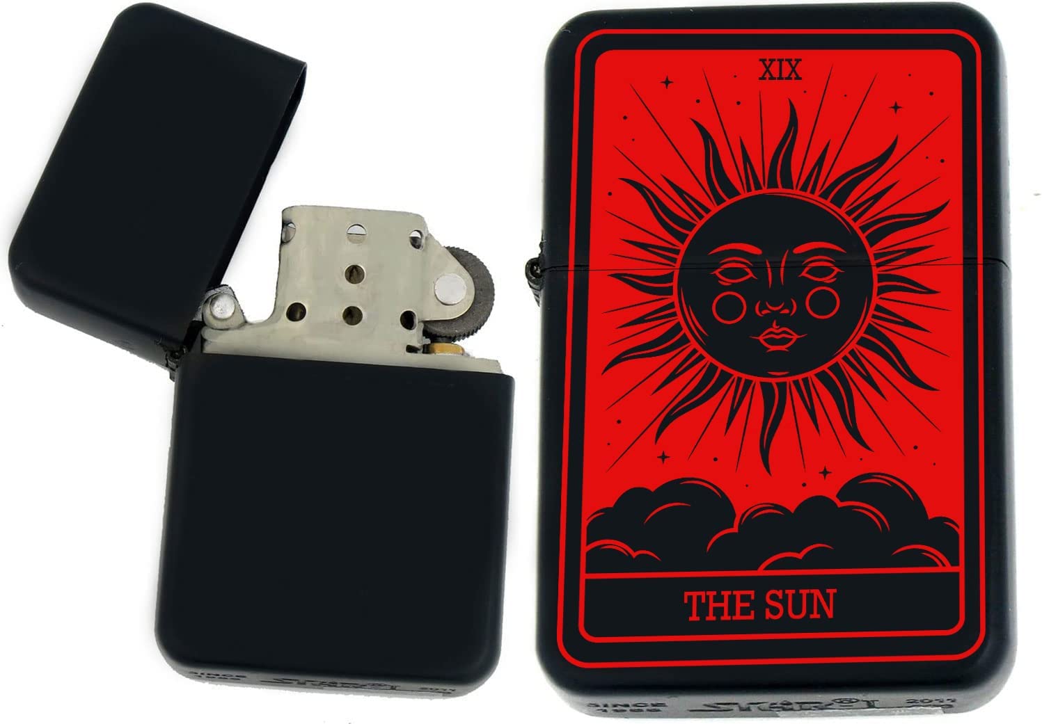 GIFTS INFINITY - Custom Tarot Card Windproof Lighters - Black Matt (The-Sun Red)