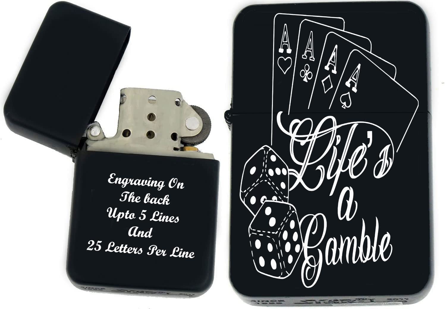 GIFTS INFINITY - Windproof Lighters - Gambling, Slot Machine, Skull, Four Aces Cards-Black Matt(CD-23)