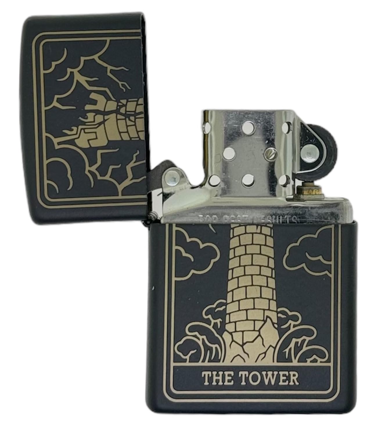 23 Custom Tarot Card - Major Arcana Card Laser Engraved Zippo Black Matt Windproof Lighter (The Tower)