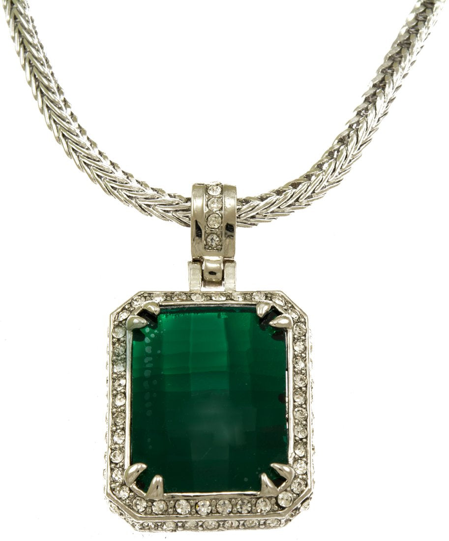 GIFTS INFINITY Silver Tone Synthetic Cz Stone Men Rick Ross Hip-Hop Pendant Charm with Free 36" Chain (Green), Stylish Celebrity Jewelry