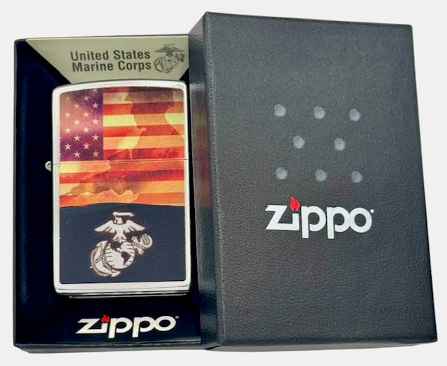Custom Personalized Zippo U.S. Marine Corps Classic Windproof lighters - Free Engraving - Christmas, Halloween & Valentines Day Gift (Brush OG)