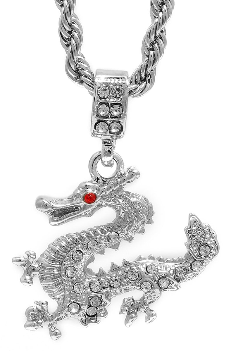 GIFTS INFINITY Hip Hop Bling Silver Tone Lucky Dragon Pendant Free 24" Rope Chain #1080