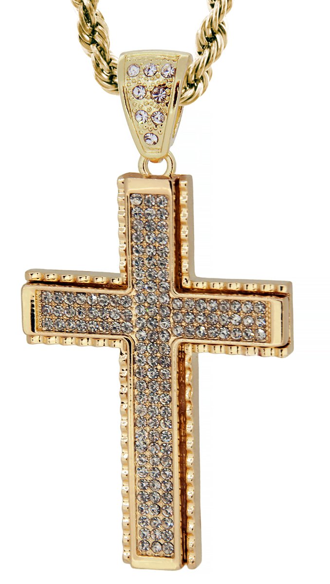 GIFTS INFINITY Hot New Gold Tone Block Cross Men's Pendant with Free 30" Rope Chain