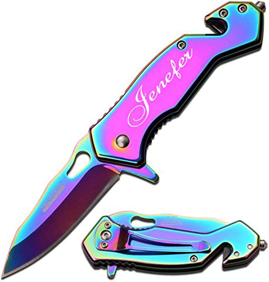 GIFTS INFINITY Free Engraving - Tac Force Titanium Coated Stainless Steel Pocket Glass Breaker Knife