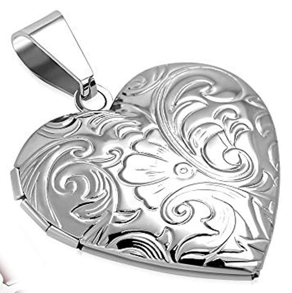 GIFTS INFINITY Stainless Steel Vine Love Heart Photo Fame Locket Pendant (VPP501)