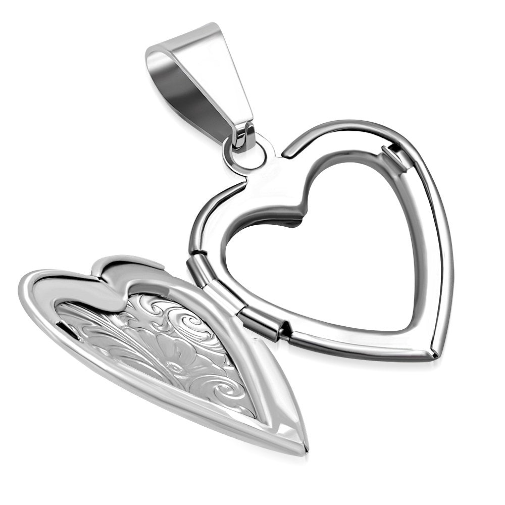 GIFTS INFINITY Stainless Steel Vine Love Heart Photo Fame Locket Pendant (VPP501)