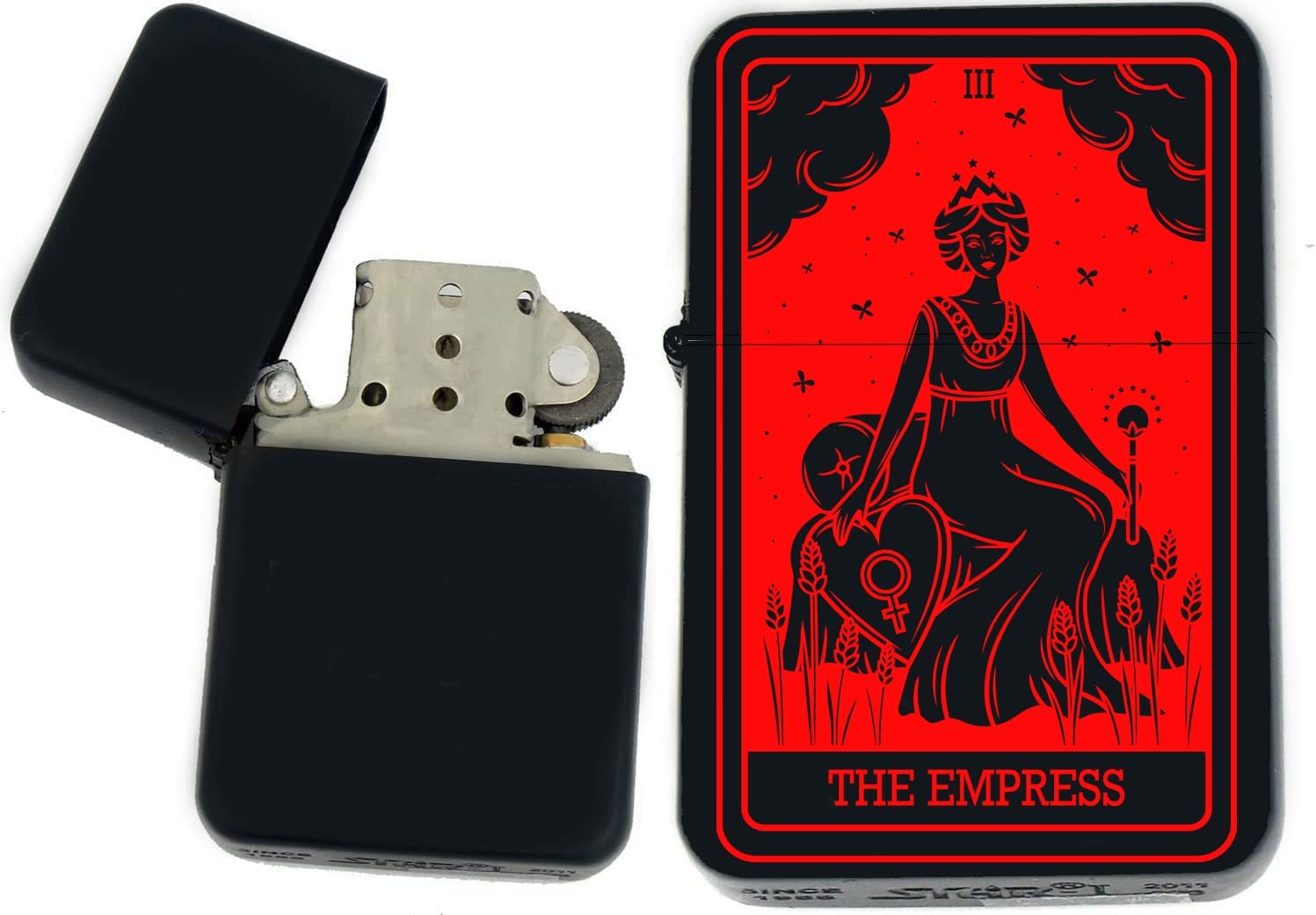 GIFTS INFINITY - Custom Tarot Card Windproof Lighters - Black Matt (The-Empress Red)