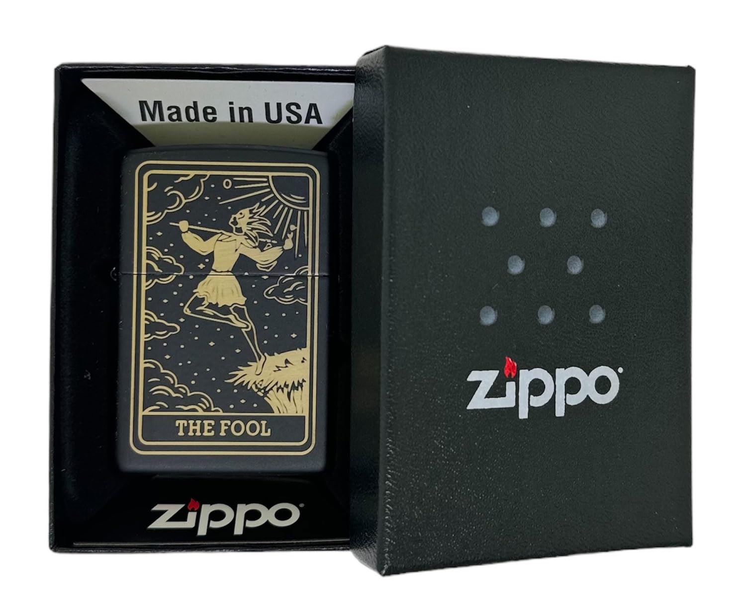 23 Custom Tarot Card - Major Arcana Card Laser Engraved Zippo Black Matt Windproof Lighter (The Fool)