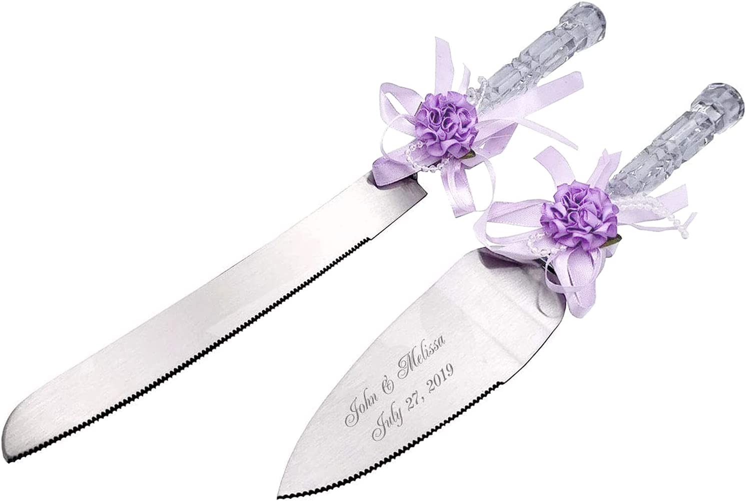 Gifts Infinity Personalized Wedding Cake Knife and Server Set Free Engraving Purple Bow