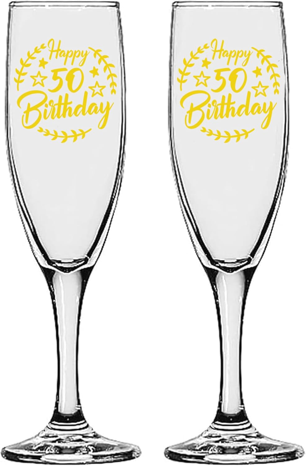 GIFTS INFINITY UV Printed Happy 50th Birthday Champagne Flutes Set of 2 Toasting Glasses