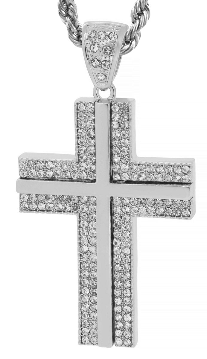 GIFTS INFINITY Silver Tone Western Cross Pendant for Men – Free 30” Rope Chain Included