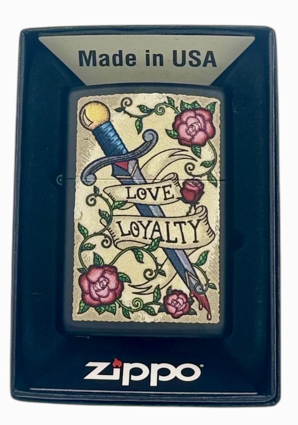 Personalized Zippo Elegant Heart Love Loyalty Design Classic Oil Windproof Lighter Free Engraving (Black Matt)
