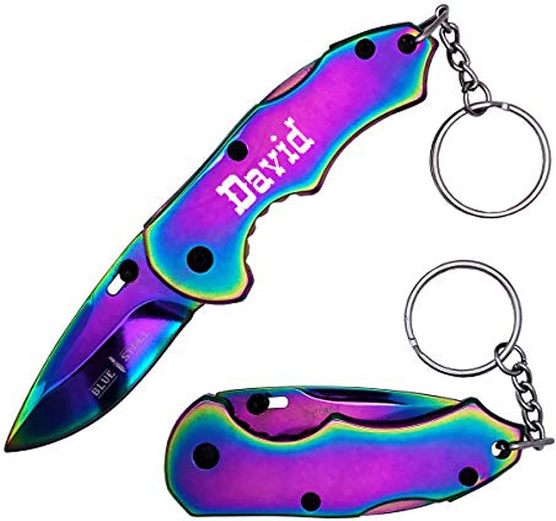 GIFTS INFINITY - Personalized Laser Engraved Rainbow Pocket Knife, Free Engraving