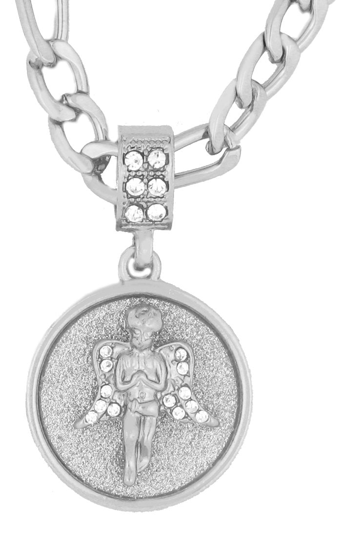 GIFTS INFINITY Shining Round Angle Silver Tone Pave Stones Pendant with 24" Chain.