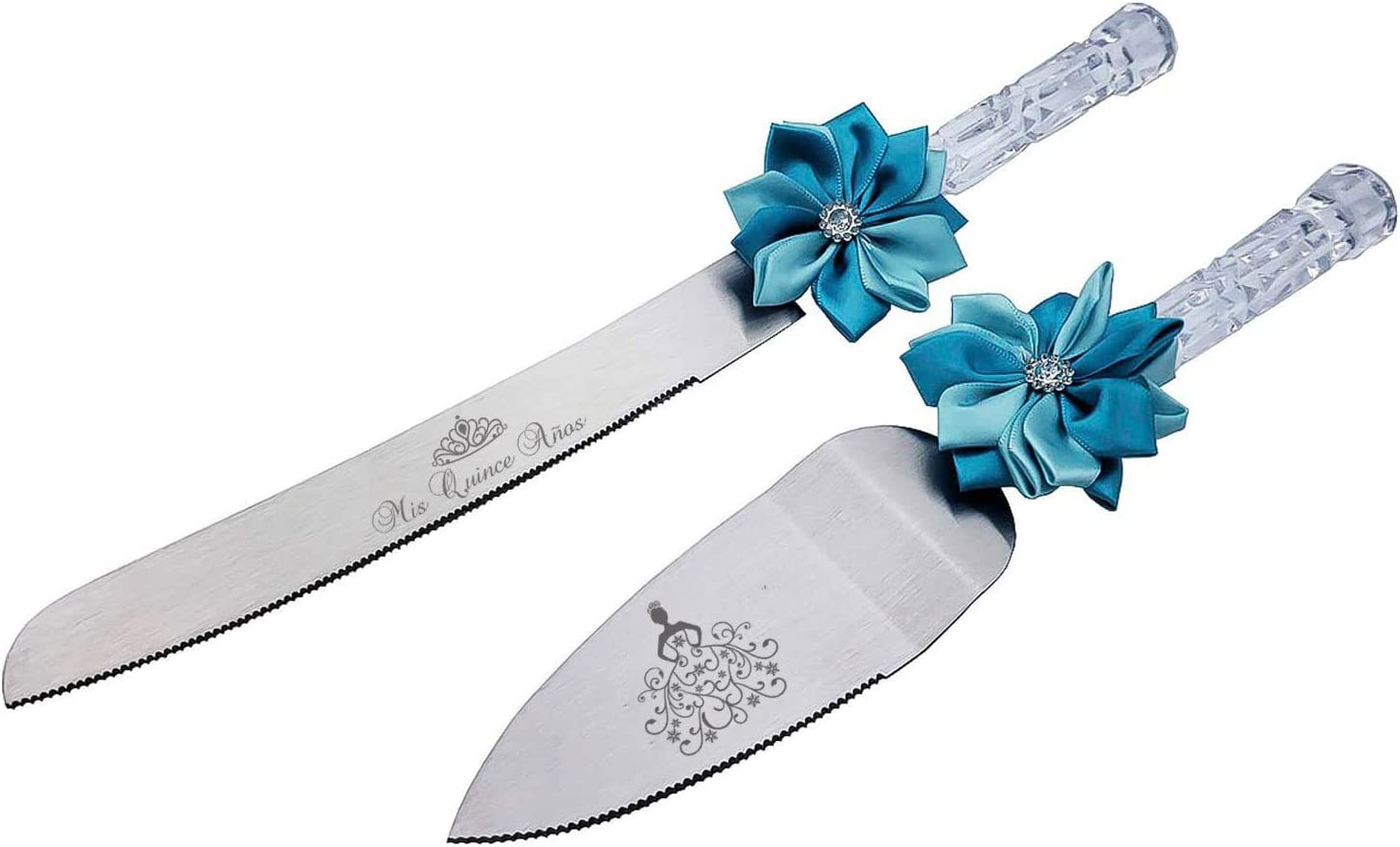 GIFTS INFINITY - Personalized Wedding Cake Knife & Server Set with Blue flower bow