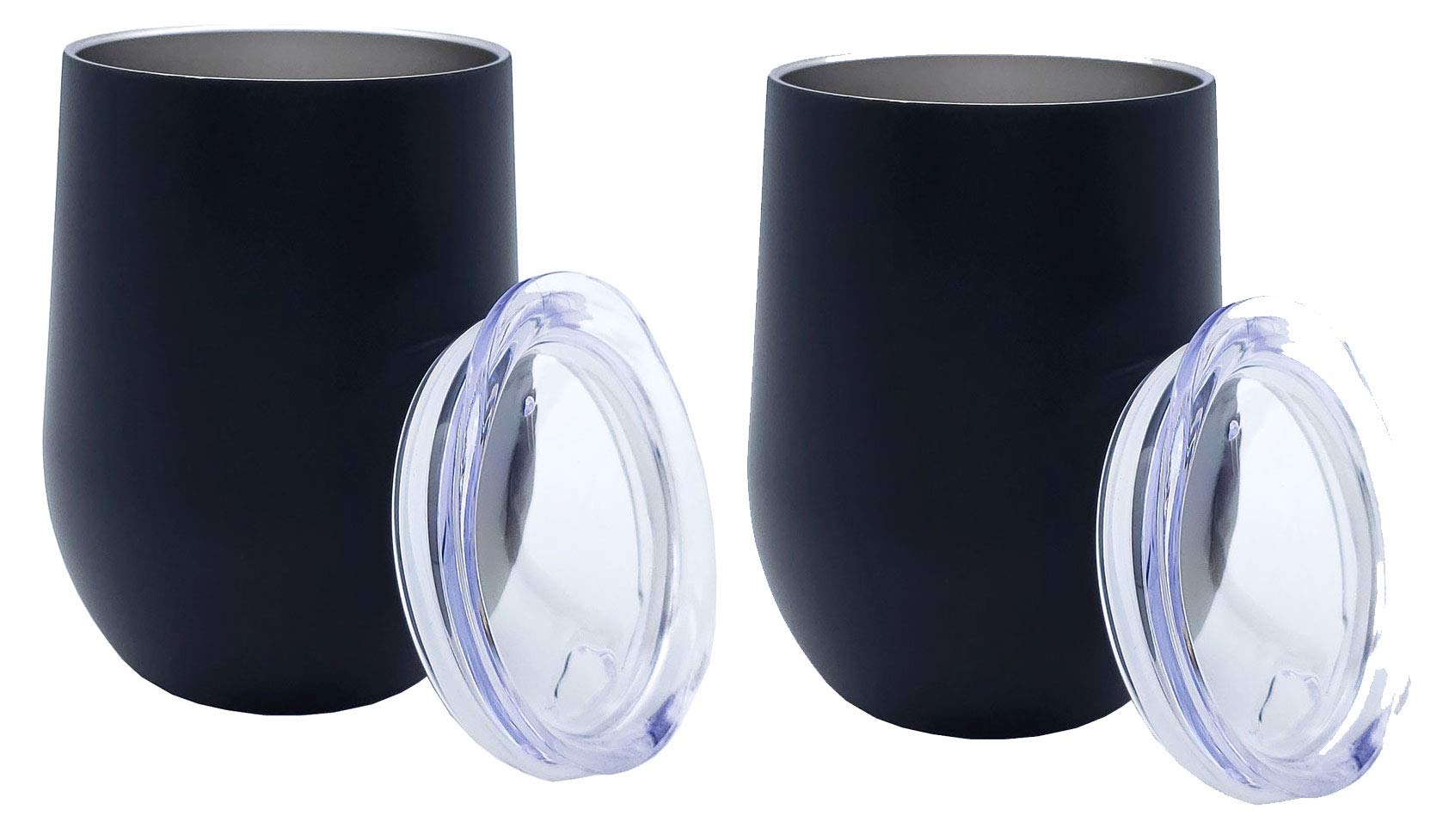 Gifts Infinity® 2Pack Stainless Steel Stemless Wine Glass Tumbler with Lid, 12 oz | Double Wall Vacuum Insulated Travel Tumbler Cup (Black)