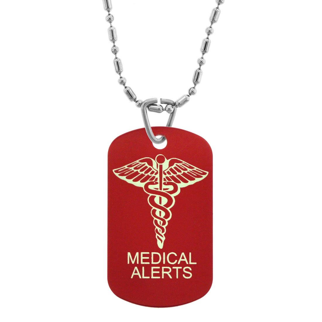 GIFTS INFINITY® Custom Engraved Personalized Medical Alert ID Dog Tag, Pendants, Necklace (Red)