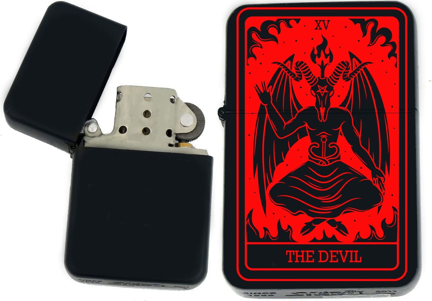 GIFTS INFINITY - Custom Tarot Card Windproof Lighters - Black Matt (The-Devil Red)