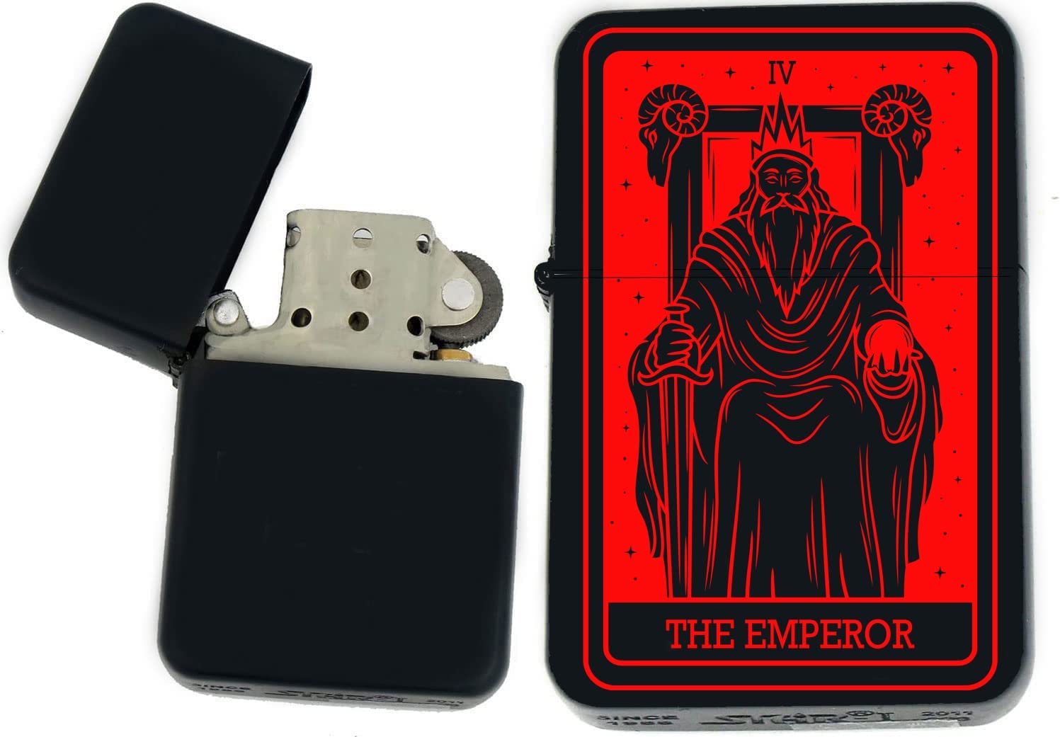 GIFTS INFINITY - Custom Tarot Card Windproof Lighters - Black Matt (The-Emperor Red)