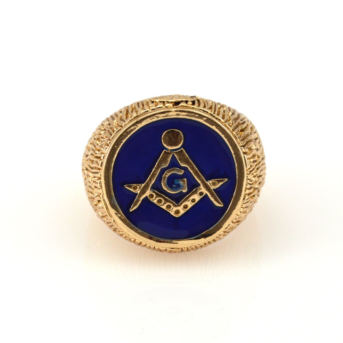 Blingforfun Hip-Hop Gold Tone Mason Masonic Blue Enamel Men's Ring Size 8#2