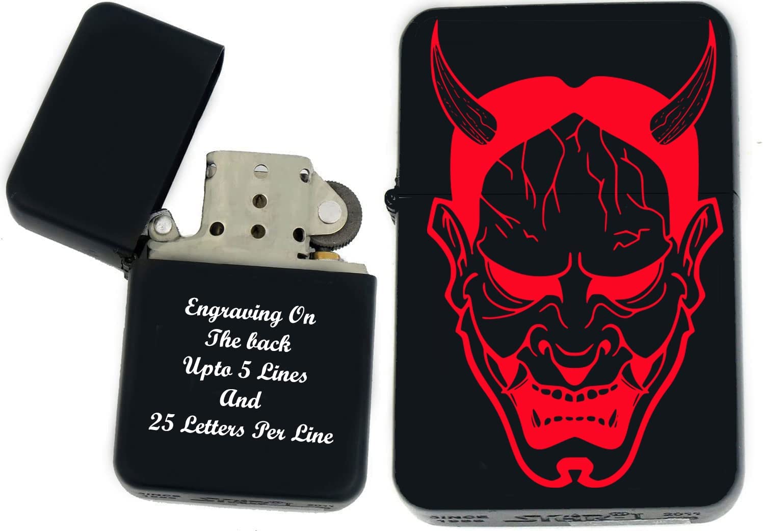 GIFTS INFINITY-Personalized Japanese Mask Oni Demon Kabuki Lighters–Black Matt(S-20)