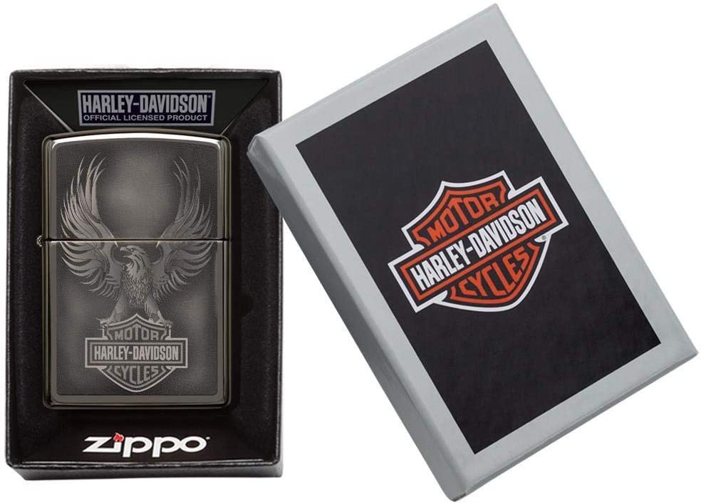 Zippo - Personalized Harley-Davidson Black Ice Lighter and Free Engraving - Black, Pack 1