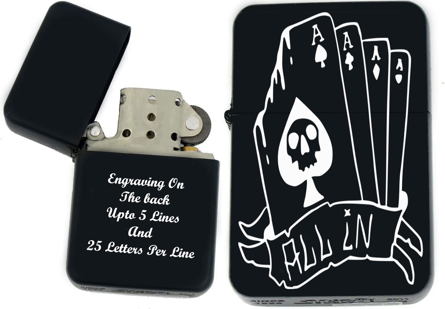 GIFTS INFINITY-Lighters Gambling, Slot Machine, Skull, Four Aces Cards-Black Matt(CD-25)