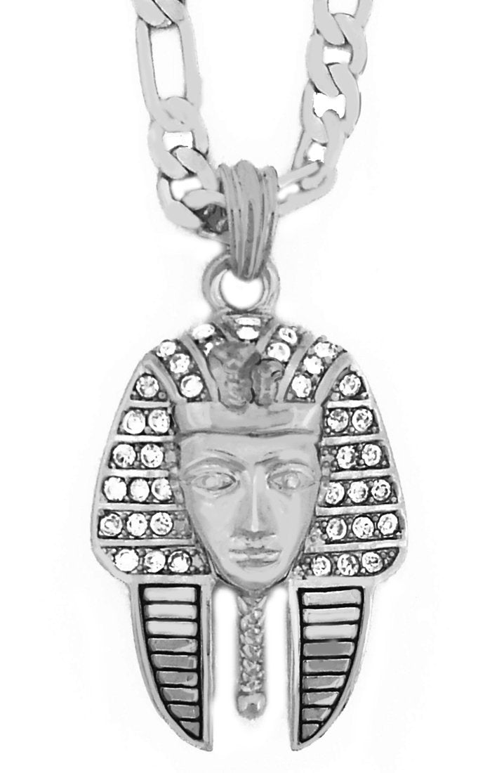 GIFTS INFINITY Silver Tone King Tut Pharaoh Pendant for Men – Free 24” Chain Included