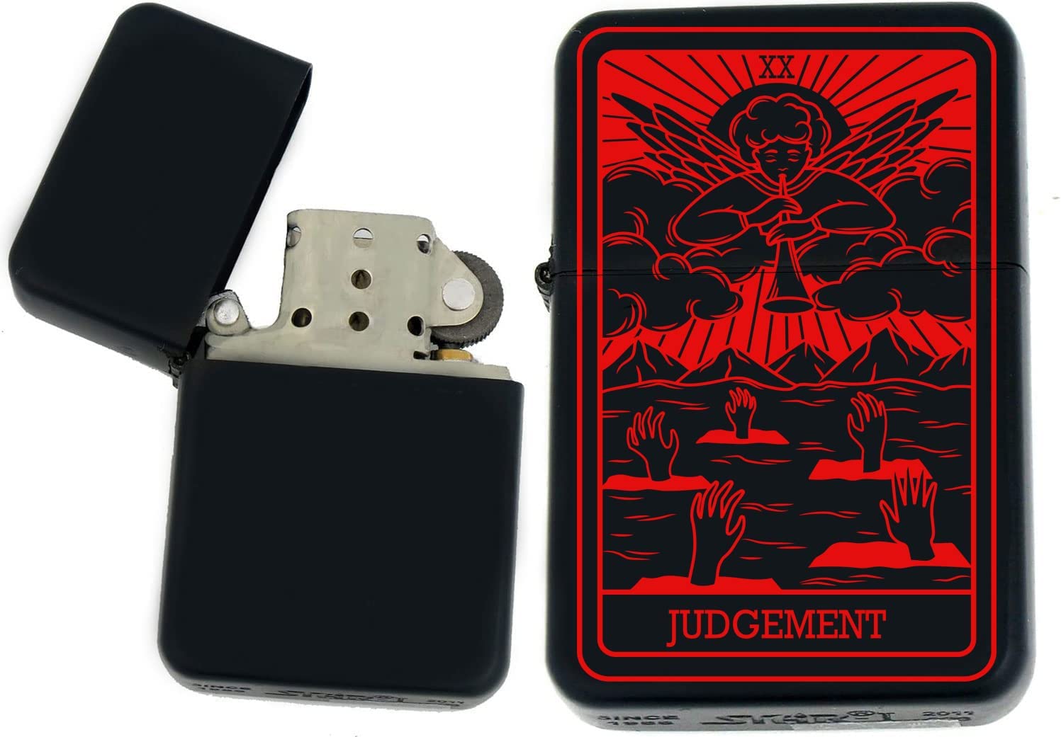GIFTS INFINITY - Custom Tarot Card Windproof Lighters - Black Matt (The-Judgement Red)