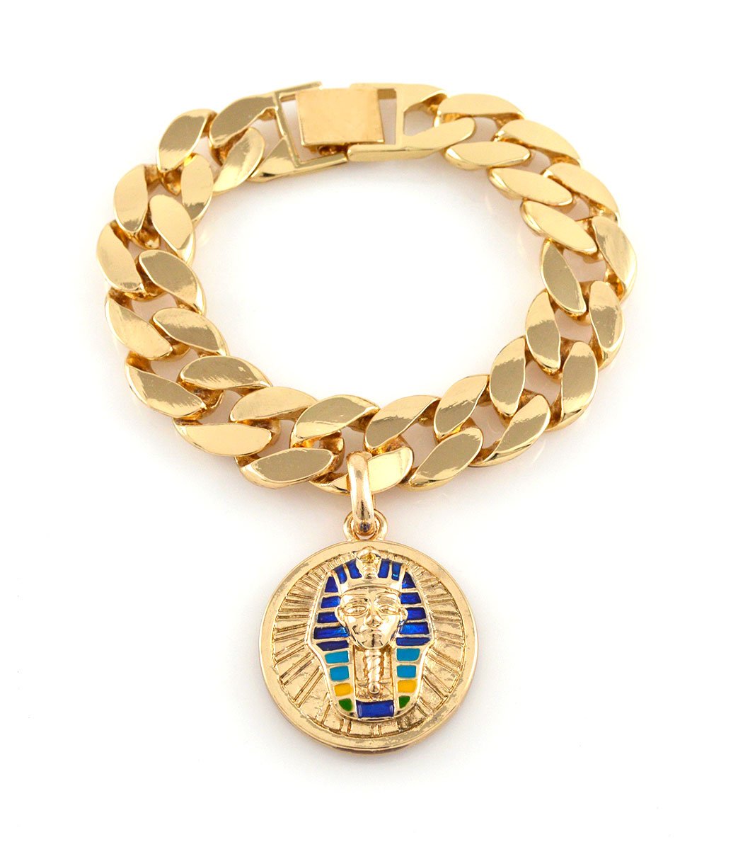 Hip-Hop Gold Tone King Tut Pharaoh Bracelet Hanging Charm