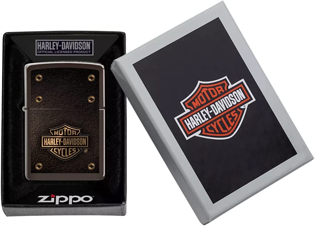 Zippo - Personalized Saddle Bag Design Lighter Brown Harley Davidson, Brown & Grey