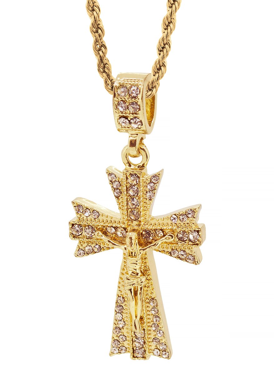 GIFTS INFINITY Hip Hop Bling Gold Tone Aiguise Crucifix Cross Pendant Free 24" Rope Chain #1030