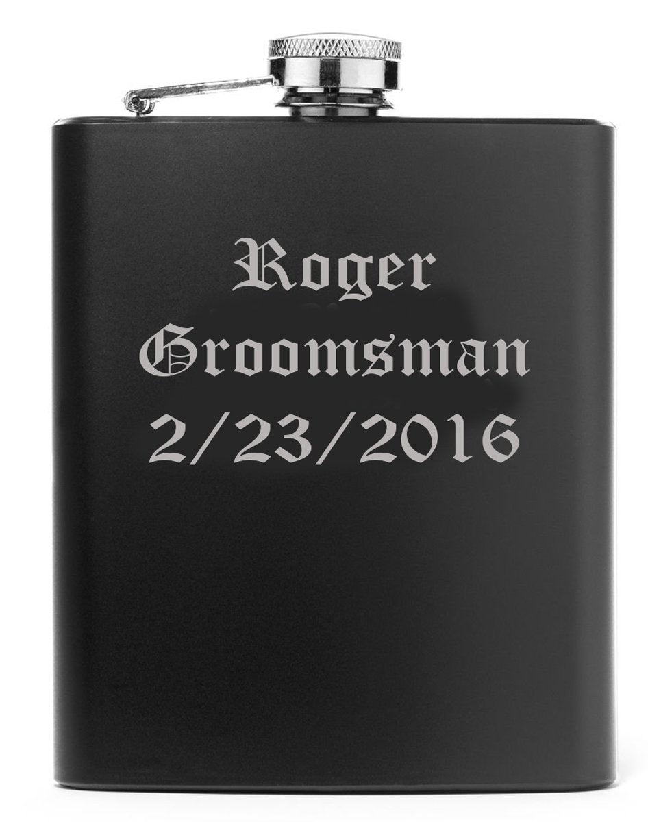 Gifts Infinity® Personalized 8oz Black Stainless Steel Groomsman, Bridesmaid Flask - Engraved (8, 8oz)