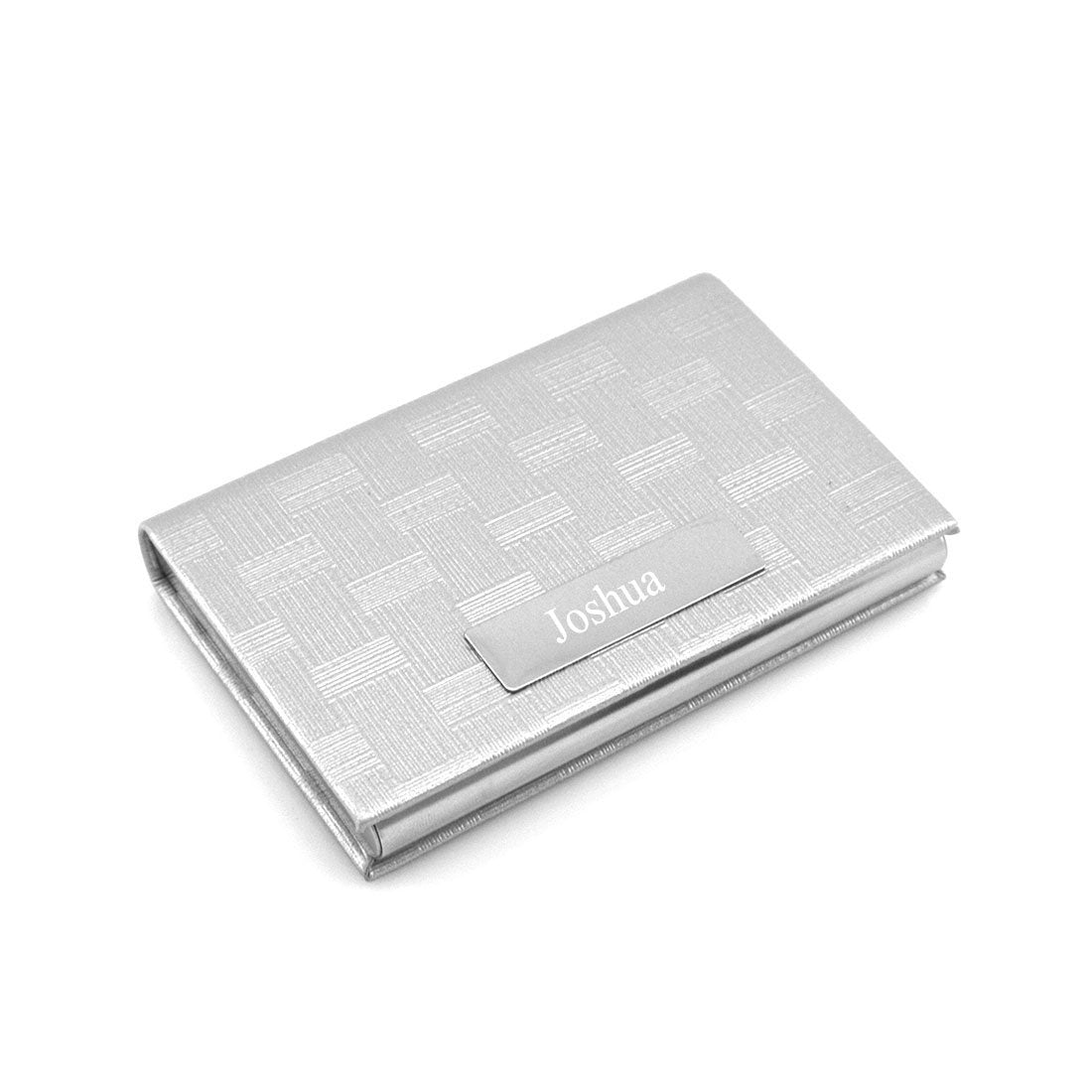 BC-21 Personalized Quality Pu Leather Business Card Holder - Free Engraving - Free Engraving (Silver)